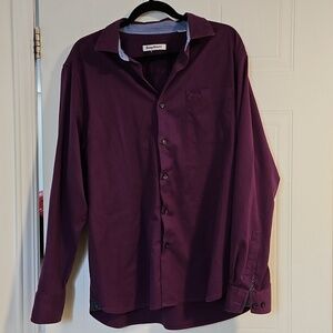 Tommy Bahama Shirt Mens Large purple Button Up Long Sleeve silk cotton